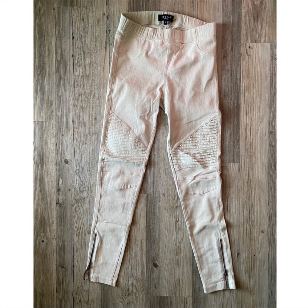 Moto Jeggings, Off-White Cotton with Zipper Detail